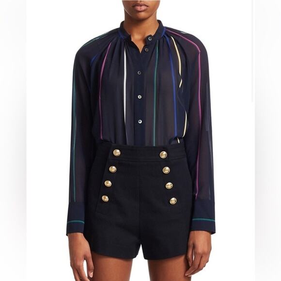 DEREK LAM 10 CROSBY Rainbow Striped Mandarin Collar‎ Blouse Size 8 - Picture 2 of 12